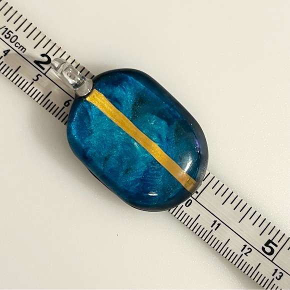 Handblown Artisan Oval Blue Gold Black Art Lampwork Glass Pendant - Picture 7 of 8